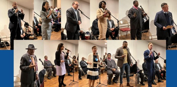 11 Photos of Philadelphia mayoral candidates in front of a microphone