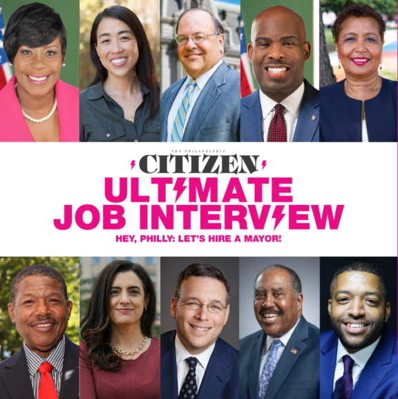 Photos of 10 mayoral candidates and text reading "Citizen Ultimate Job Interview"