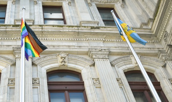 Pride flag outside Philadelphia City Hall