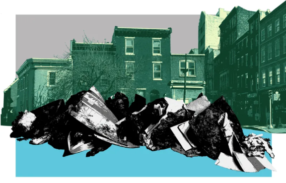 Illustration of trash on Philadelphia street