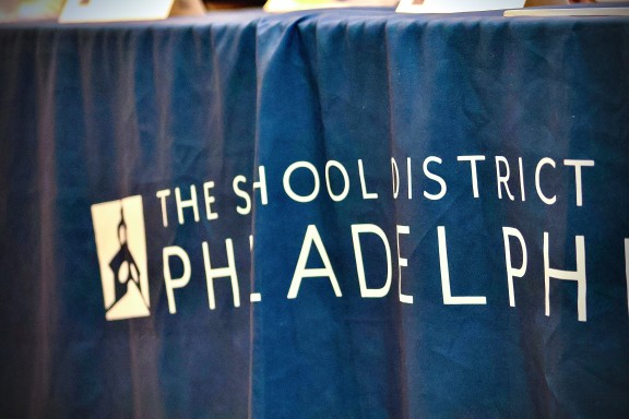 Table cloth with Philadelphia School District logo