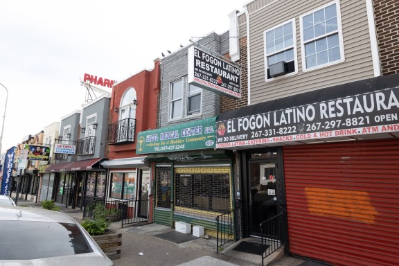 Row of latino restaurants in North Philadelphia