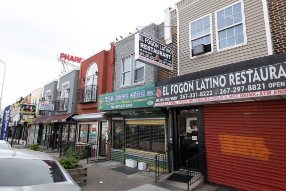 Row of latino restaurants in North Philadelphia