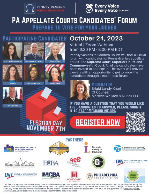 Flyer for PA Appellate Courts Candidates' Forum
