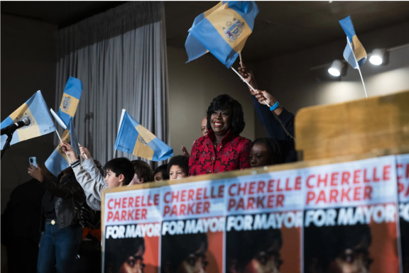 Democratic mayor-elect Cherelle Parker during her victory speech Tuesday night