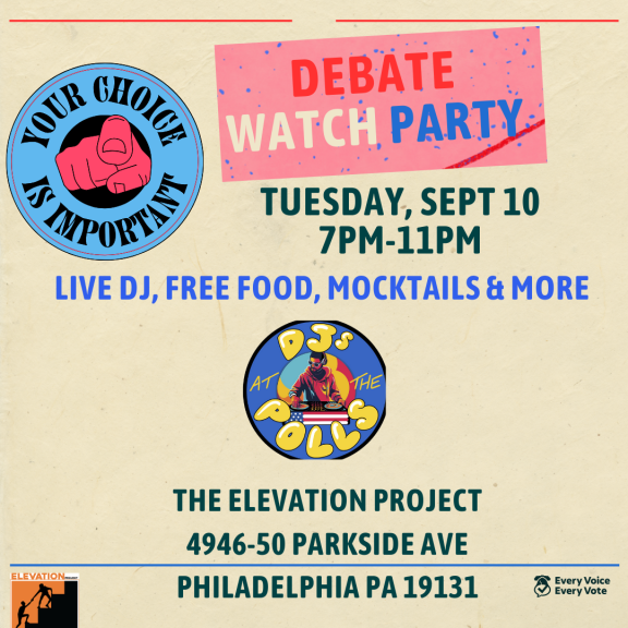 Flyer for a debate watch party hosted by The Elevation Project