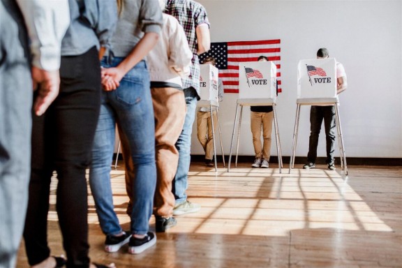 People in line at a polling place