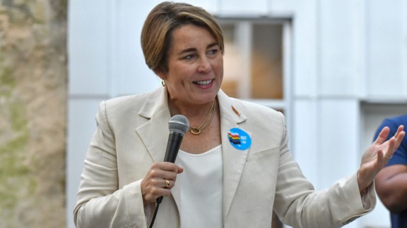 Massachusetts Gov. Maura Healey campaigns for Kamala Harris at John C. Anderson Apartments in Philadelphia.
