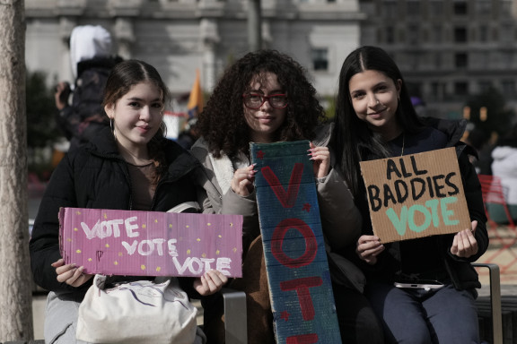 Students at the "Give Us A Ballot" rally hosted by PA Youth Vote on Oct. 28, 2025
