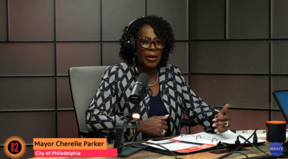 Screenshot of Mayor Cherelle Parker on WHHY's studio 2