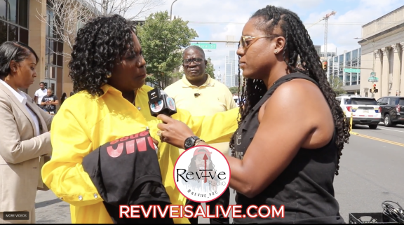 Screenshot of Mayor Cherelle Parker being interviewed outdoors by Revive Media's P.O.C.