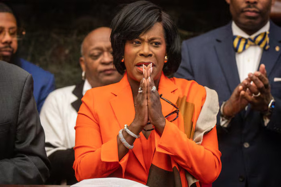 Then Mayor-elect Cherelle L. Parker at a news conference in the Mayors Reception Room at City Hall, in Philadelphia on Thursday, Nov. 9, 2023