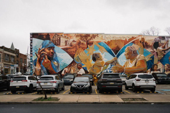 A mural in Philadelphia's Germantown neighborhood on April 12, 2025. Caroline Gutman for The Trace