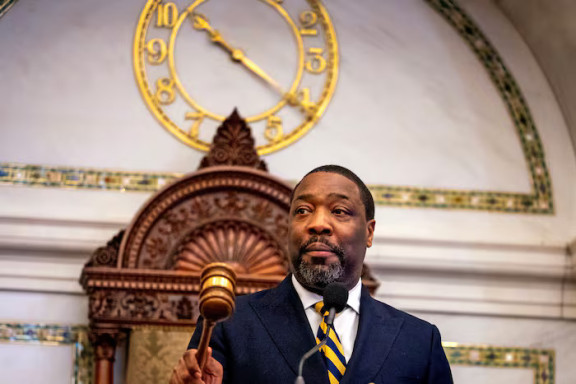 City Council President Kenyatta Johnson gavels in a Council meeting in December 2024.