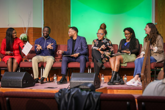 A spring 2026 community conversation panel, which included elected officials and EVEV partners