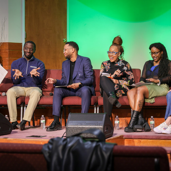 Panel discussion involving EVEV grantees in spring 2026