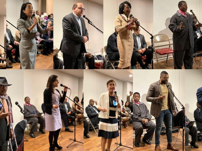 11 Photos of Philadelphia mayoral candidates in front of a microphone