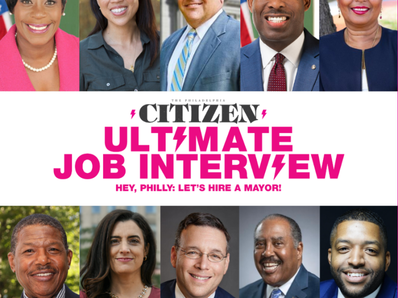 Photos of 10 mayoral candidates and text reading "Citizen Ultimate Job Interview"