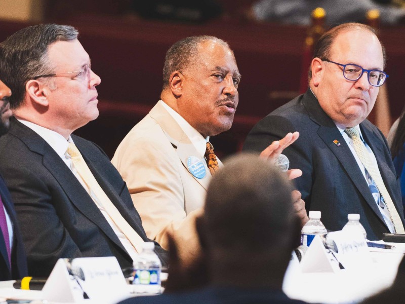 2023 mayoral candidates sitting at a table