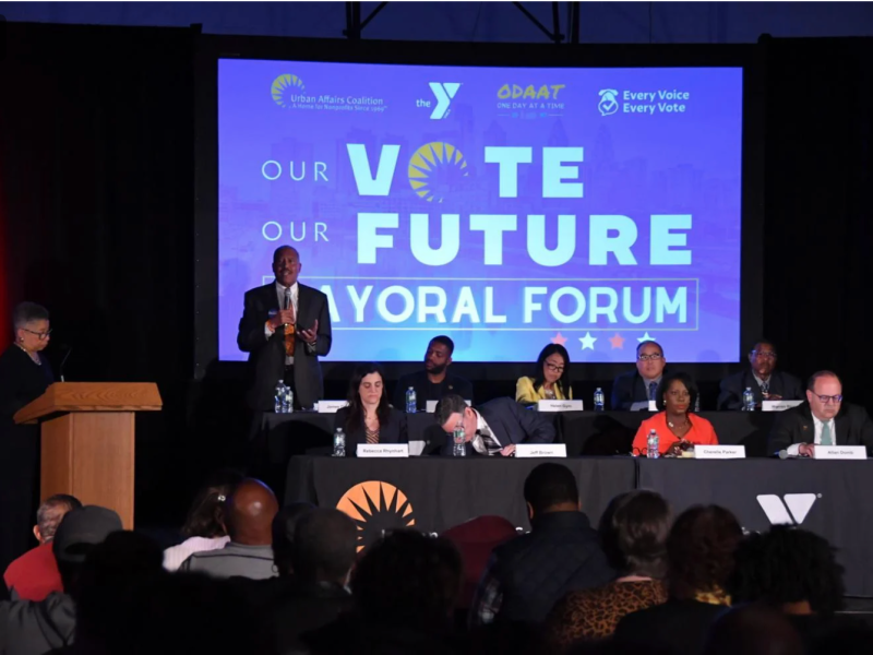 Audience and mayoral candidates at Vote Future Mayoral Forum
