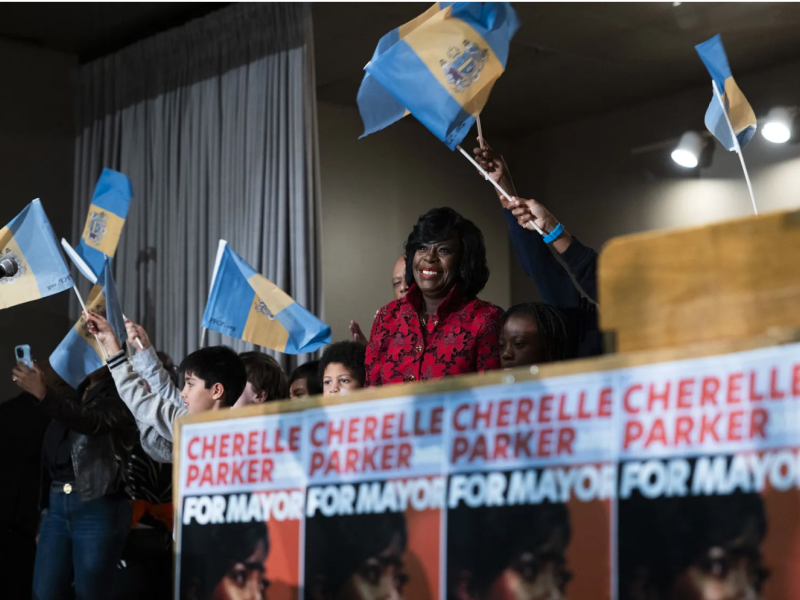 Democratic mayor-elect Cherelle Parker during her victory speech Tuesday night