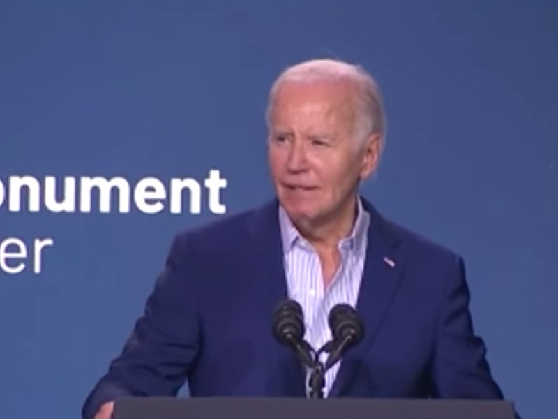 President Biden standing behind podium at Stonewall National Monument Visitor Center