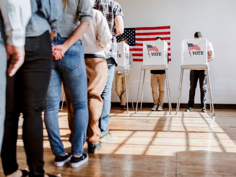 People in line at a polling place