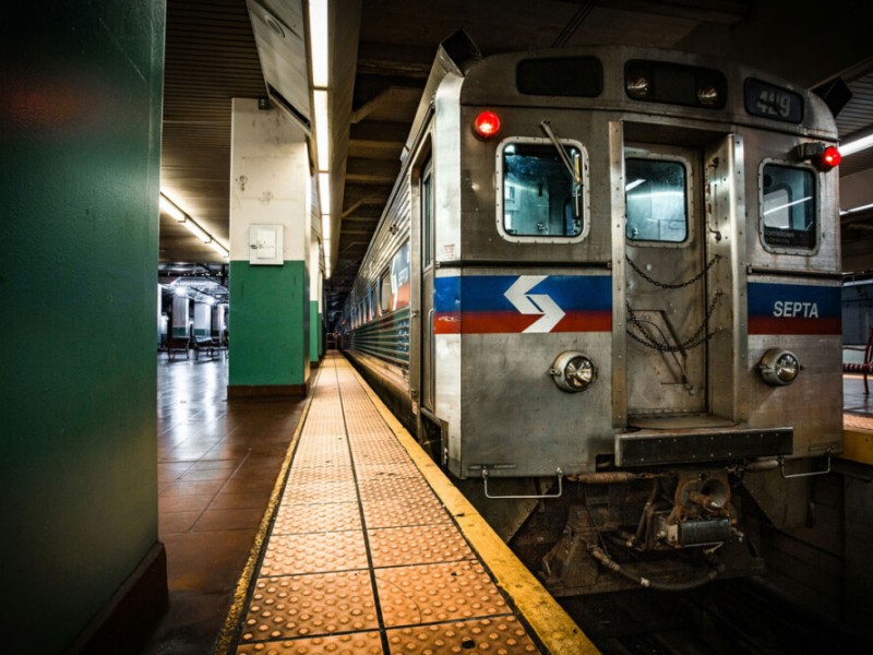 SEPTA train car stopped at an underground station