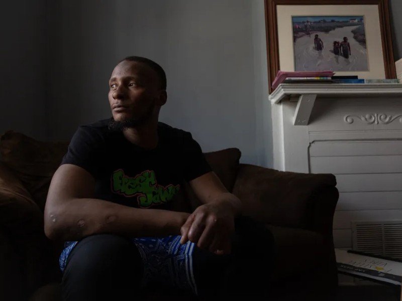 Aziz poses for a portrait at the recovery home where he lives in South Philadelphia on June 4, 2025. (Photo by Solmaira Valerio)