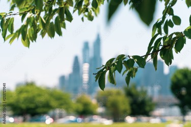 Philadelphia Skyline with Greenery in Foreground From Drexel Park