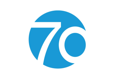 Committee of 70 logo, white numerals 70, light blue circle background
