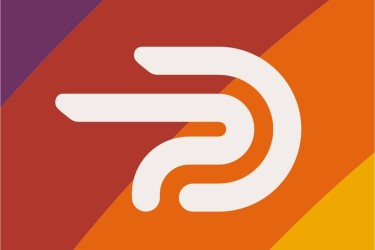 The Download logo, with purple, burgandy, orange and yellow striped background