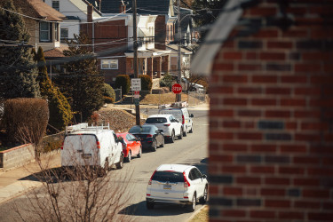 An aerial view from a rooftop on Magee Avenue in the Cheltenham neighborhood of Philadelphia, Pennsylvania, United States February 22, 2025