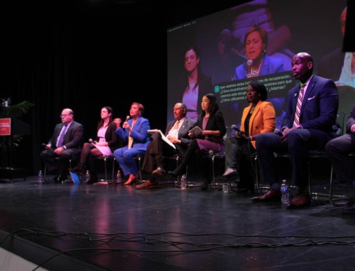 Candidates on stage at forum about the arts in Philadelphia