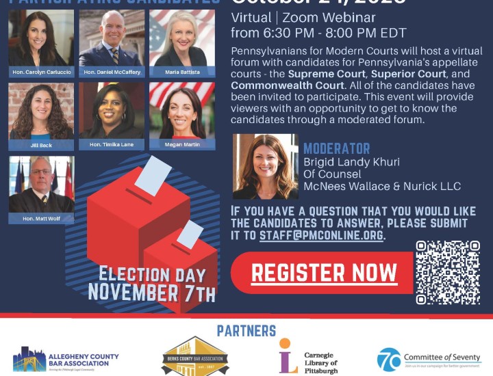 Flyer for PA Appellate Courts Candidates' Forum