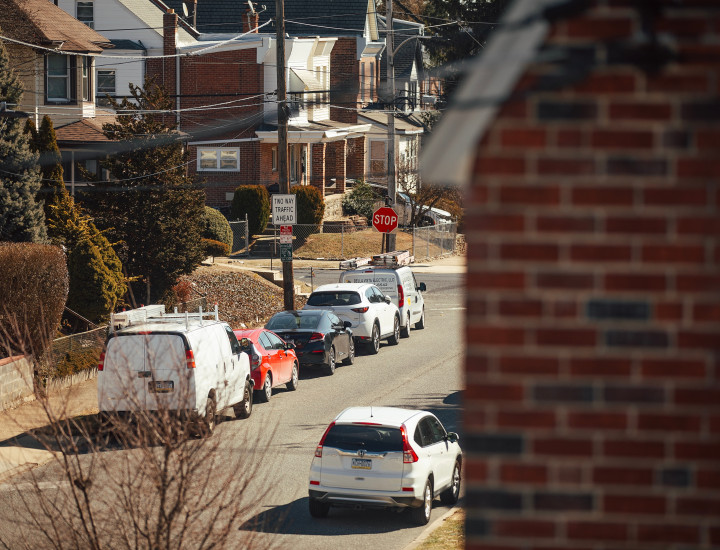 An aerial view from a rooftop on Magee Avenue in the Cheltenham neighborhood of Philadelphia, Pennsylvania, United States February 22, 2025