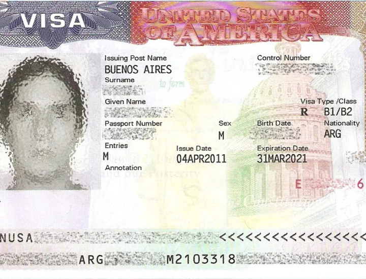 Partially blurred image of a Visa identification card