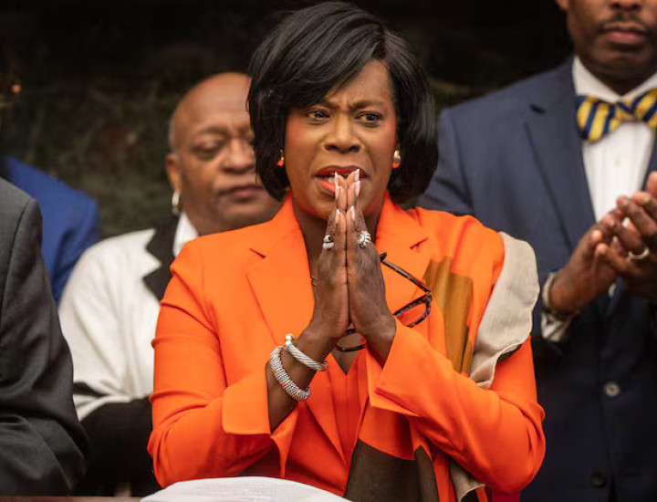 Then Mayor-elect Cherelle L. Parker at a news conference in the Mayors Reception Room at City Hall, in Philadelphia on Thursday, Nov. 9, 2023