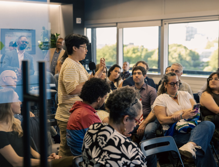 A group of attendees at the June 4 Every Voice, Every Vote 202 Grant Launch event at Lenfest's headquarters in Philadelphia