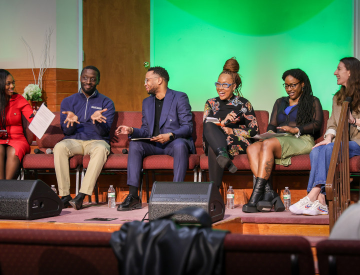 A spring 2026 community conversation panel, which included elected officials and EVEV partners